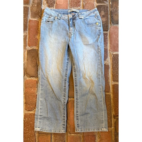 Christopher Blue Womens 10 Straight capri flap pocket Stretch Jeans Med Wash Y2K - Picture 1 of 7